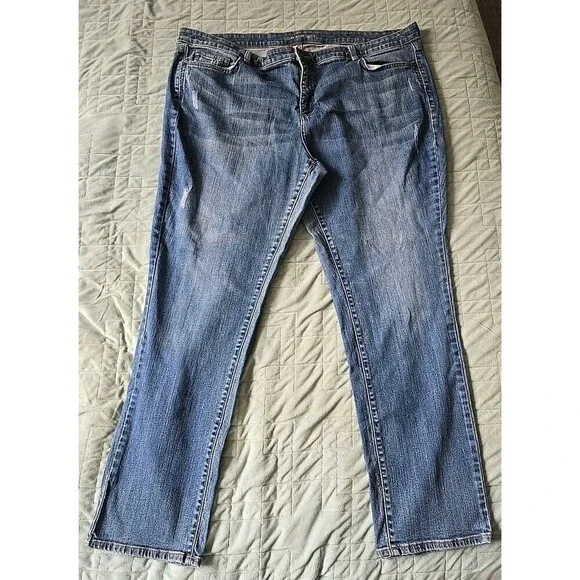 JCP women's slim straight high stretch denim Blue Plus Size 24 W Well worn - Picture 1 of 4